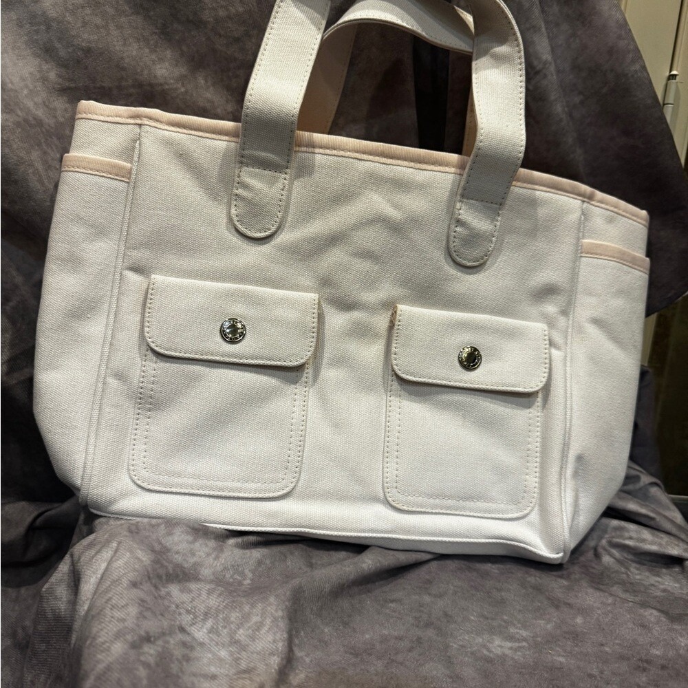 Guerlain white/mini tote cosmetic bag Never Used